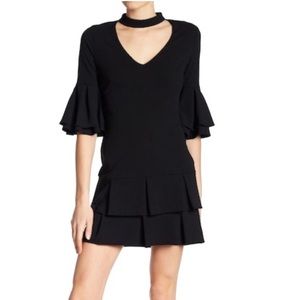 Alexia Admor Black Ruffle Mock Neck Sheath Dress